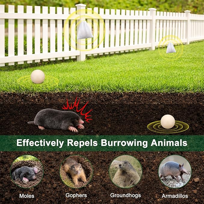 Mole Repellent for Lawns and Yard, Mole and Groundhog Repellent Outdoor, 12 Packs Natural Gopher Repellant Balls for Lawns, Gardens, Yards, Farms and Orchards, Safe for People and Pets