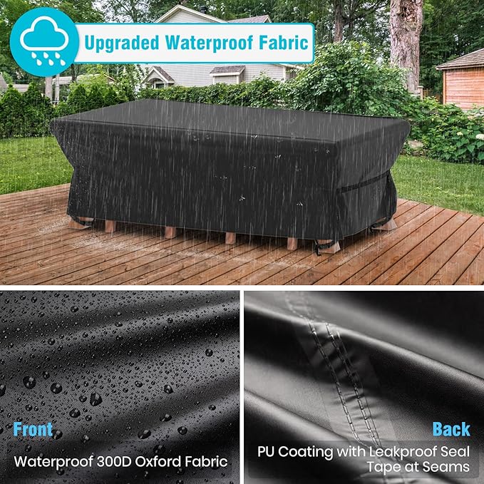 Velway Patio Table Chairs Set - Square Waterproof 90"L x 62"W x 28"H Outdoor Bistro Dining Set - Fire Pit Table Cover - Furniture Cover - Small Rectangle Ultra Windproof UV-Resistant