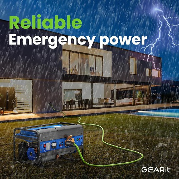 GEARit 30-Amp Generator Extension Cord (25 Feet) 4-Prong 120/250-Volt 7500W, NEMA L14-30P/L L14-30R, 10 Gauge SJTW Locking Power Cord for Manual Transfer Switch, Portable Generators, Power Outage 25ft