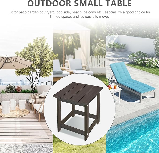 LZRS Square Patio Side Table, Heavy Duty HDPE Outdoor End Table with Wood Texture, Weatherproof Composite Table for Adirondack Chairs, Deck, Pool, Indoor/Outdoor, No Peeling or Cracking(Brown Mixture)