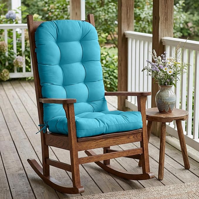 COOS BAY High Back Adirondack Chair Cushions for Outdoor Furniture, 49x20x5 in Water-Resistant Thick Tufted Patio Chair Cushions with Secure Straps, Set of 2, Blue