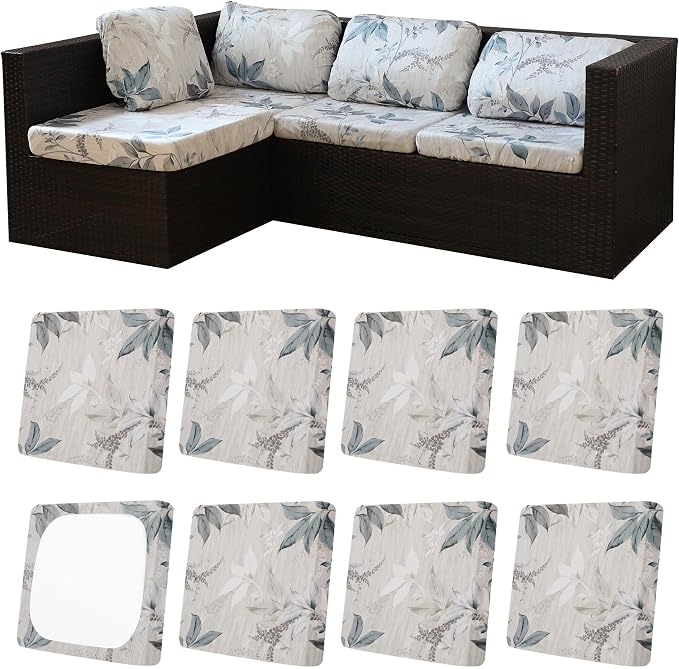 8Pcs Patio Cushion Covers,Outdoor Cushions Covers,Stretch Cushion Covers Replacement, Washable and Reusable Furniture Protectors(Blossoms)