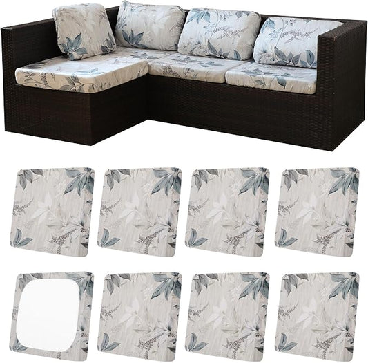 8Pcs Patio Cushion Covers,Outdoor Cushions Covers,Stretch Cushion Covers Replacement, Washable and Reusable Furniture Protectors(Blossoms)