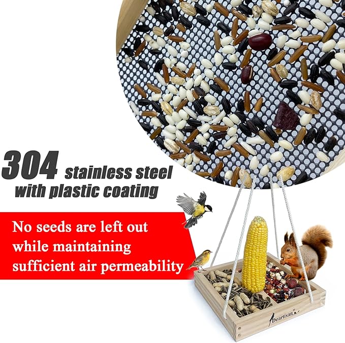 Platform Squirrel & Bird Feeders, Quality Cedar Made Wood Tray Garden Hanging Animal for Yard Outside Decoration Attrcting for Wild Birds