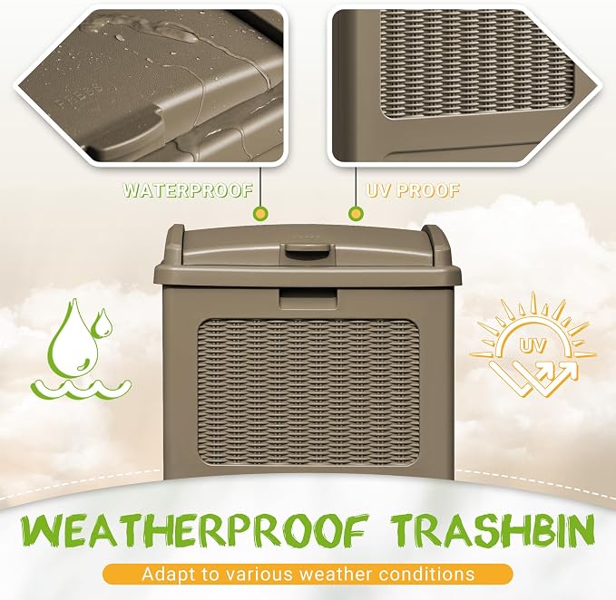 YESHOMY 4 Pack Outdoor Trash Can with Lid, Garbage Bins for Garden, Porch, Home and Kitchen, Coffee
