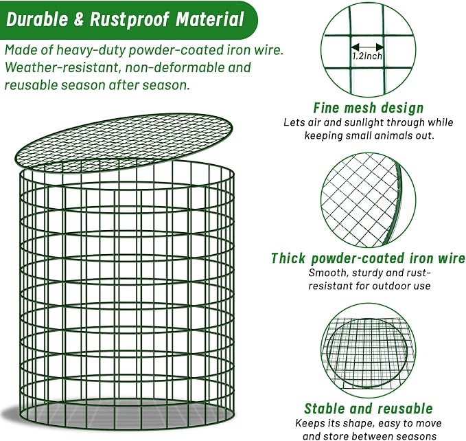 Convivium Plant Protectors from Animals 6 Packs, 13 x 12 in Metal Chicken Wire Cloche Plant Cages for Outdoor Plants, Garden Fencing Animal Barrier with Detachable Dome Lid, Stakes & Zip Ties