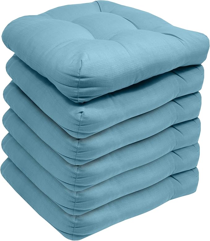Sweet Home Collection Patio Cushions Outdoor Chair Pads Premium Comfortable Thick Fiber Fill Tufted 19" x 19" Seat Cover, 6 Pack, Teal