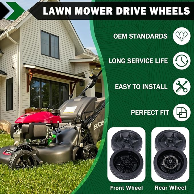 CheeMuii 4 Pack HRN216 Lawn Mower Wheels Kit 2 Rear Wheels Replace for 42710-VR8-N00ZA and 2 Front Wheels Replace for 44710-VR8-N00ZA Compatible with Honda HRN216 Lawn Mower