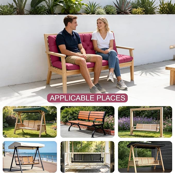 Porch Swing Cushions, Outdoor Swing Replacement Cushions 3 Seater with Backrest, Waterproof Bench Cushion with Ties,for Patio,Porch, Garden,Backyard