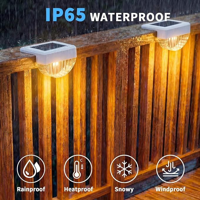 VOLISUN 12 Pack Solar Deck Lights Outdoor, Warm White LED Solar Step Lights for Outside, Waterproof Fence Light for Patio, Deck, Stairs, Yard, Pool and Porch (White)