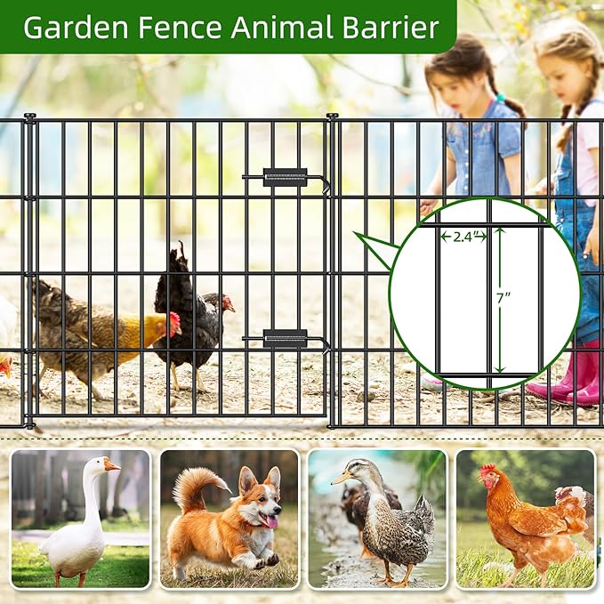 FOREHOGAR Metal Garden Fence 28in (H) x 23.3ft (L), 1 Gate + 9 Panels Dog Fence Border Fences Animal Barrier, No Dig Garden Fencing for Yard Flower Bed Lawn Patio Outdoor, PIN282810G Black