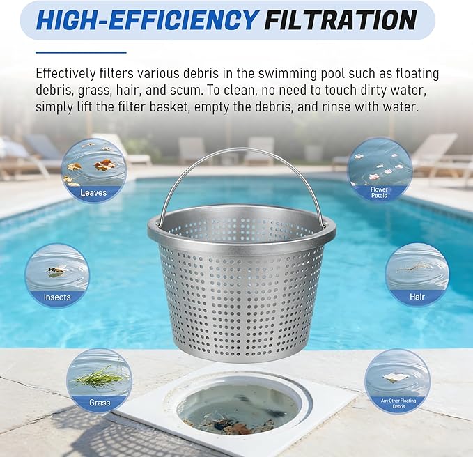 8" Inground Pool Skimmer Basket - Upgrade Aluminum Strainer Basket with Handle | for Pentair U-3, Hayward SP1070 | Direct Replacement 08650-0007 & SPX1070E Universal Filter Baskets
