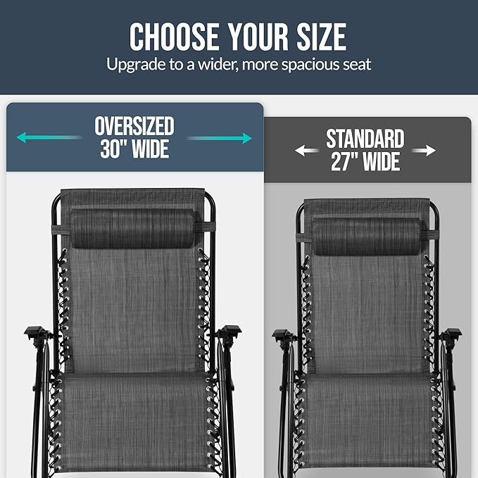 Best Choice Products Set of 2 Extra Wide Adjustable Steel Mesh Zero Gravity Lounge Chair Recliners w/Pillows and Cup Holder Trays - Gray