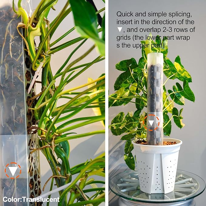 4 Pack Stackable Plastic Moss Poles for Indoor Climbing Plants -Plant Support Stakes for Monstera, Pothos & Philodendron - Indoor Garden Poles for Vertical Growth & Moss Wrapping