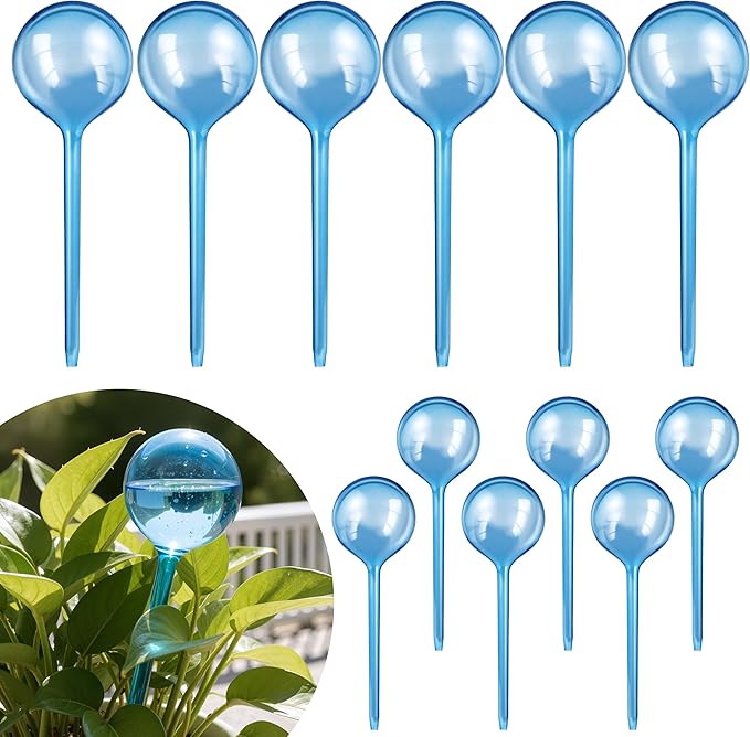 Soilagua 12-Pack Plastic Plant Watering Globes, Premium PVC Shatter-Resistant Plant Waterer, Self Watering Planter Insert with Tapered Opening, Automatic Watering Spikes for Daily & Vacation