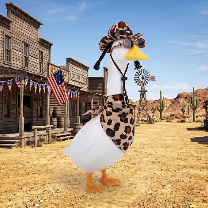 Summer Leopard Print‌ Porch Goose Outfits Clothes with Sunglasses, Beach 23 inch Porch Goose Costume Clothing for Patio Yard