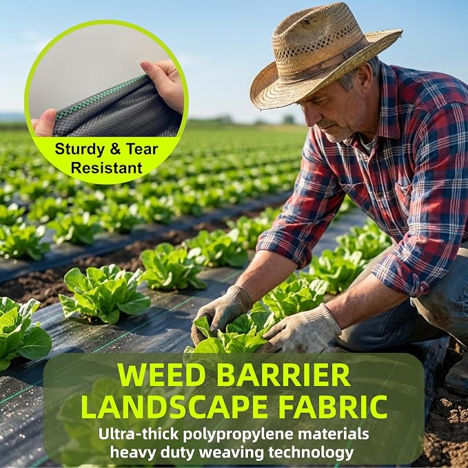 Rohuis 4ft x 100ft Weed Barrier Landscape Fabric, 3.2OZ Heavy Duty Woven Ground Cover for Garden, Weed Control Mat for Gardening Driveway Landscaping, Garden Black Tarp with 20 U-Shaped Securing Pegs
