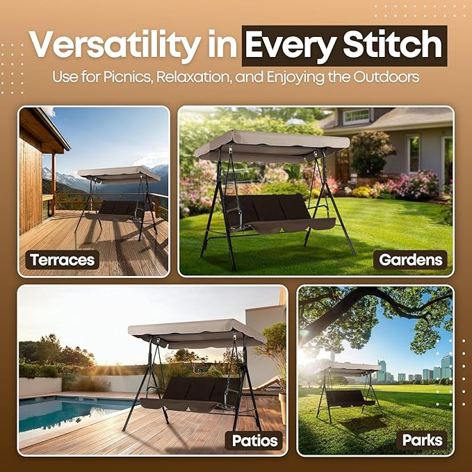 Flexzion Replacement Canopy for Outdoor Swing - 66" X 45" 2 Seat Bench Glider Swings Shade Fabric UV Weather Waterproof for Outdoor Garden Patio Yard Park Porch Seat Furniture, Beige
