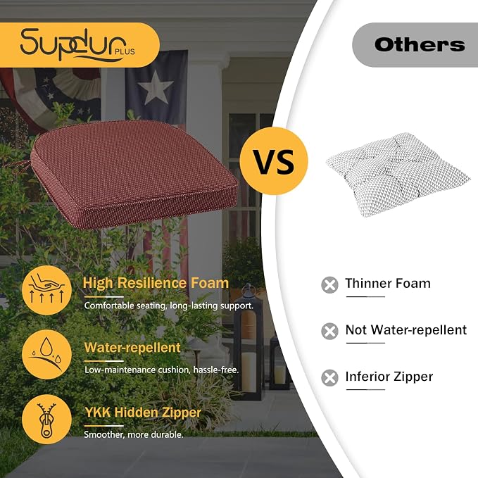 Outdoor Round Corner Seat Cushion, 17"x16"x2", Set of 4, Non Slip Seat Cushion Pads with Removable Cover for Patio Furniture, Garden Yard Lawn, Tan Dotted Red Base
