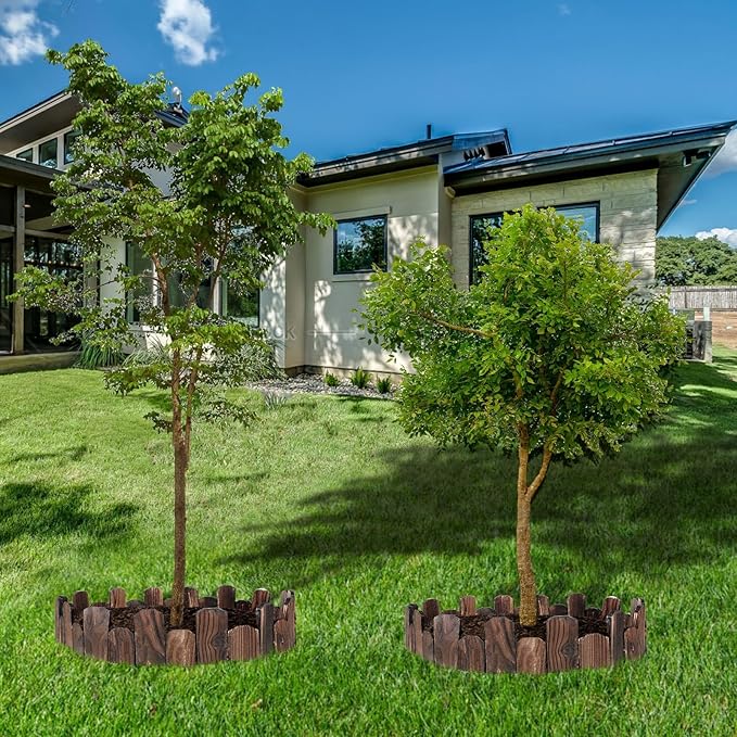 Wooden Garden Edging - 4 Pcs 5.9''x 41.3'' Sturdy Pine Landscape Border, Flexible Decorative Fence for Outdoor Yard Lawn Flower Bed Pathway Tree