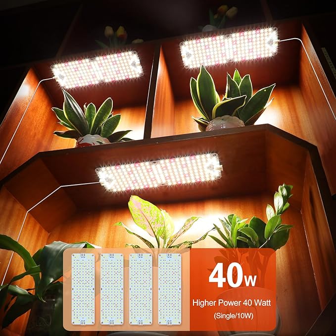 4Panel Grow Lights for Indoor Plants, Seed Starting, Veg, Pot Plants, Bonsai with Timer 4/8/12/16/20H, Ultra-Thin Under Cabinet & Shelf Full Spectrum LED Plant Growing Lamps, Multi-Panels Free Connect