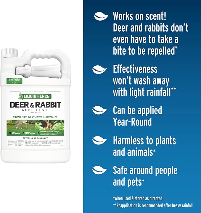 Liquid Fence Deer And Rabbit Repellent Ready-To-Use 1 Gallon, Apply Year-Round, 2 Pack