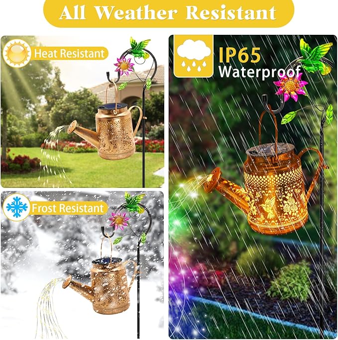 2 Pack Solar Lanterns Outdoor, Gifts for Mom Grandma Women Wife Daughter Mother's Day, Hummingbird Watering Can Lights with Shepherd Hook, Solar Path Light Yard Art Outside Patio Decor (Multicolour)