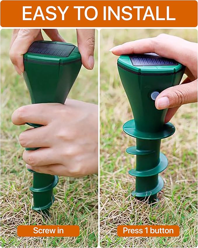 Solar Pest Repeller Stakes (4 Pack) – Outdoor Garden and Lawn Ground Stakes Rodent Deterrent for Moles, Gophers, Snakes and Burrowing Pests