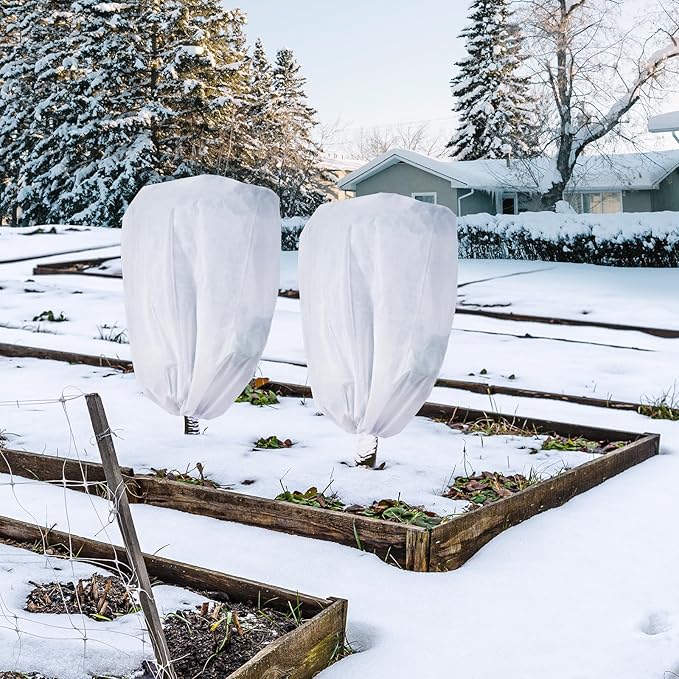 Garutom 2-Pack Plant Covers Freeze Protection 78" x 89" 2.2 oz, Large Size Bag Frost Cloth Plants Jacket Drawstring and Zipper Tree Cover for Outdoor Plants, Shrub Potted Plants Winter