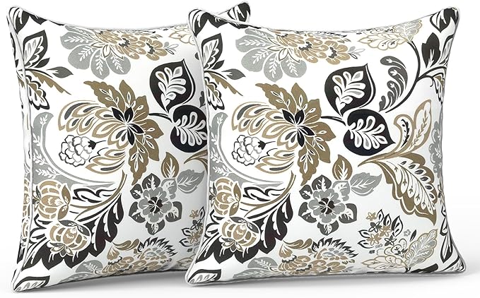 LVTXIII Set of 2 Patio Throw Pillows Waterproof 16"x16" Fade Resistant Outdoor Throw Pillows with Inserts, Fluffy Decorative Garden Toss Pillow Cushions for Home Patio Coach Sofa Use, Dailey Tan