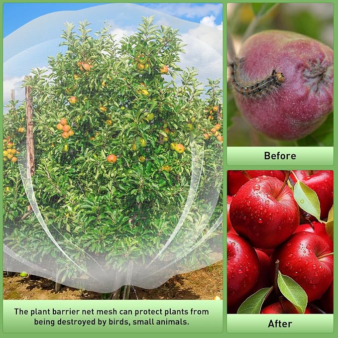 2PCS Large Fruit Tree Netting with Drawstring and Zipper, 10 x 10FT Blueberry Bush Netting Cover, Garden Bird Netting Plant Cover for Protect Plant Fruit Flower from Birds, Bugs, Cicadas, Insects