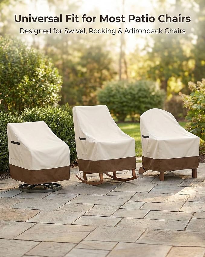 Waterproof Patio Chair Covers, Heavy Duty 600D Lawn Outdoor Furniture Covers for Swivel, Lounge, Rocking & Adirondack Chairs, All-Weather UV & Fade Resistant, 28W x 32D x 36H in, 2-Pack Beige & Brown