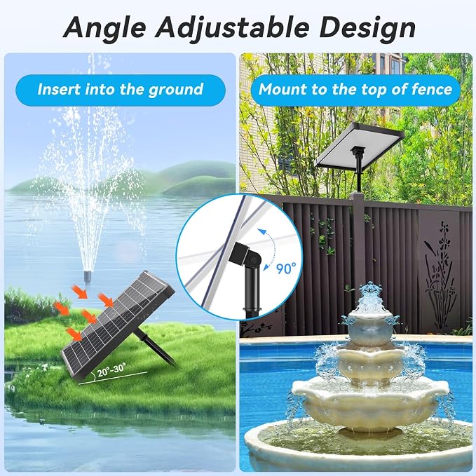 POPOSOAP 25W Solar Water Fountain Pump, Solar Water Pump with Flow Adjustable, Pond Pump with Water Shortage Protection & Diverter Valve & 16.5FT Cord for Ponds, Garden, Waterfall, Hydroponics-P125H