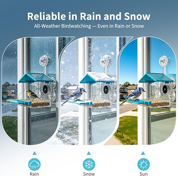 2026 Upgraded Window Bird Feeder with Camera, 2K UHD Window Bird Feeders for Outdoors with Strong Suction Cups, 2.4G & 5G WiFi, AI Bird Identification, 24/7 Local Recording - Perfect for Bird Watching