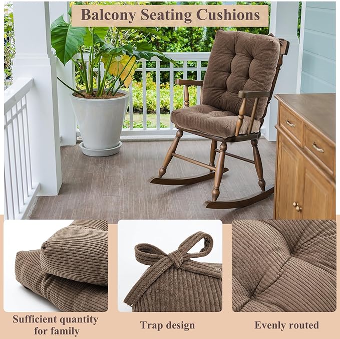 Juexica 4 Set Outdoor Patio Chair Cushions Corduroy Seat High Back Tufted Pillow Replacement Rocking Patio Chair Pads for Outdoor Indoor Home Office(Grayish Brown)