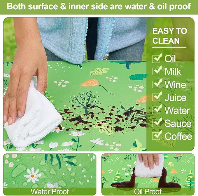 Play Tailor Picnic Table Cover with Bench Covers Camping Essentials Waterproof Windproof Camping Tablecloth with Drawstring Bag, Fitted Rectangle Tables and Seats, 72in, Grass Green