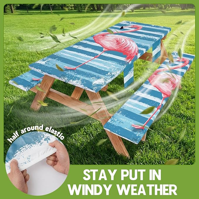 Picnic Table Cover with Bench Covers Elastic Table Cloth Cool Fun Unique Ideas Birthday Party Christmas Xmas Mother Valentine's Day Camping Gifts for Camper RV Owner Camping Lovers Women Mom Adult