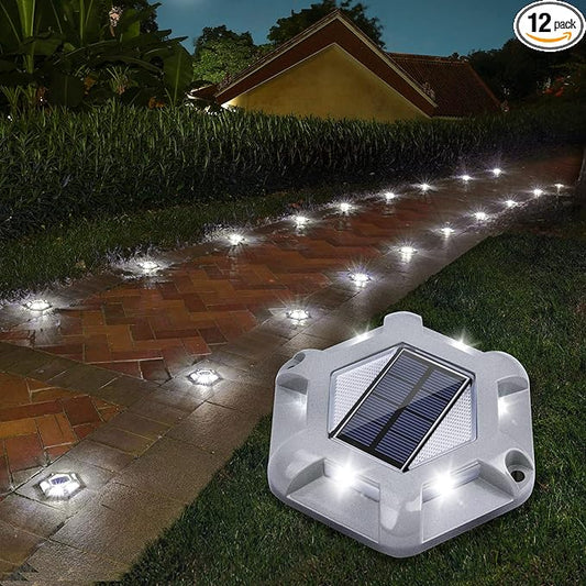 VOLISUN Solar Deck Lights Driveway Dock Lights, 12-Pack Waterproof Outdoor LED Aluminum Dock Lighting Warning Step Light for Driveway Sidewalk Garden Pathway Yard(Warm White+White,2 in 1),Auto On/Off