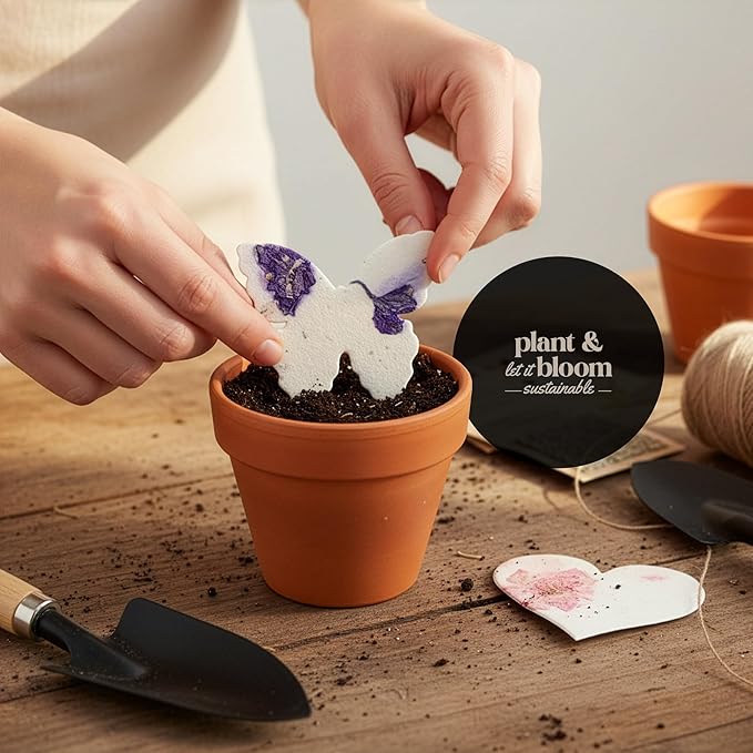 Combo Seed Paper - 24pcs Hearts & 24pcs Butterflies, Writable & Plantable Wildflower Gifts for Mom this Mother’s Day, Use for Shower Favors Weddings, Heart Party Favors or Easter Decoration