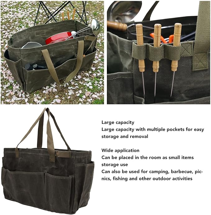 Diydeg Garden Tool Bag, Tool Bag Large Garden Tool Organizer Gardening Tote Bag Organizer Tool Storage Bag with Comfortable Carry Handle for Camping (OD Green)