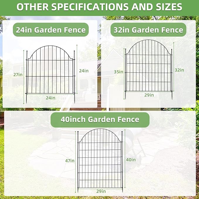 Blingluck Decorative Metal Garden Fence with Gate Lock 5 Panels, 24in (H) x 10ft (L) No Dig Dog Fence Outdoor for Yard, Temporary Rustproof Metal Wire Rabbit Dog Garden Border Fencing for Patio