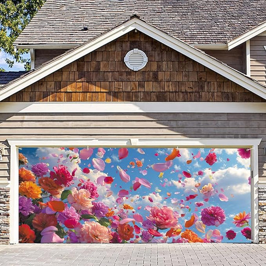 6 * 13FT Spring Flower Garage Door Cover Decorations Flower Garage Door Banner for Outdoor Indoor Spring Party Photography Backdrop