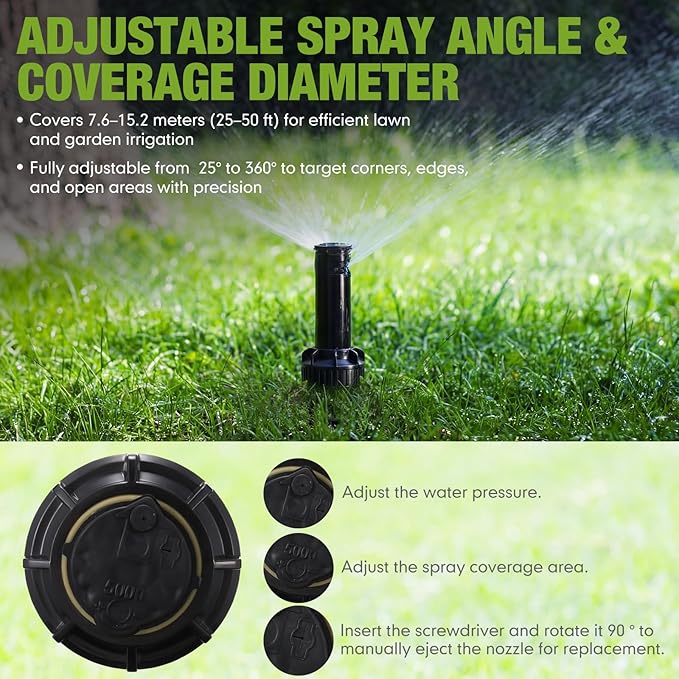 8 Pack Sprinkler Heads with Screwdriver Set, 5000 Gear Drive In-Ground Rotor Heads,3/4 Inch Pop-Up Lawn Garden Irrigation Sprinkler System, 25° to 360° Pattern, 25-50ft Spray Distance