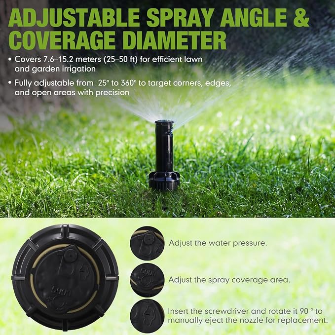 2 Pack Sprinkler Heads with Screwdriver Set, 5000 Gear Drive In-Ground Rotor Heads,3/4 Inch Pop-Up Lawn Garden Irrigation Sprinkler System, 25° to 360° Pattern, 25-50ft Spray Distance