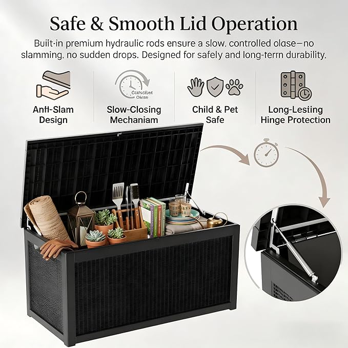 265 Gallon Resin Deck Box Outdoor Storage Chest, Large Waterproof Patio Storage Box All-Weather Garden Storage Container for Cushions, Pool Supplies, Yard Tools – Easy Assembly, Lockable Lid