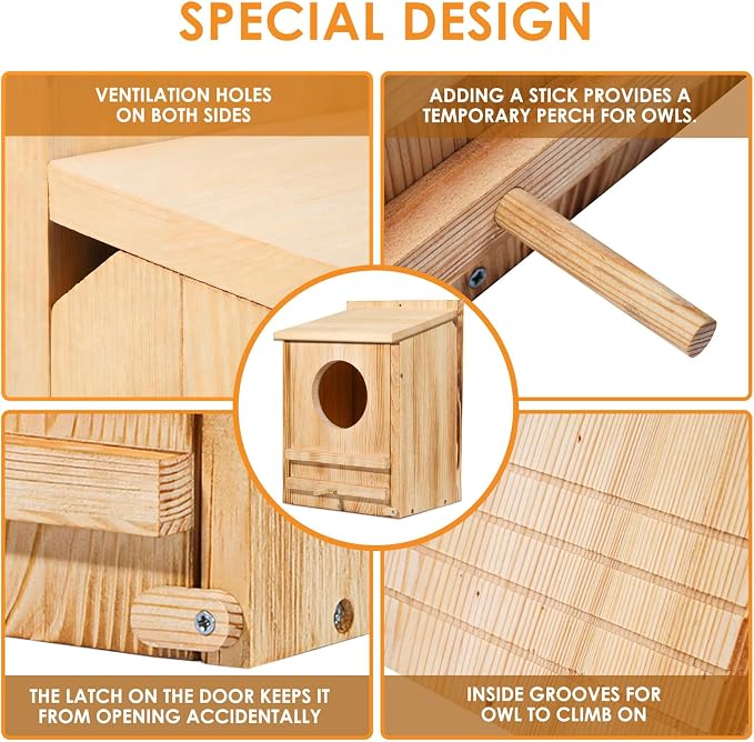 Large Barn Owl House,15.8 * 10.6 * 8.7IN Owl Nesting Box for Outside,Wooden Nest House,Large Handmade Bird Houses for Outside,Suitable for Wildlife Barn,Eastern Screech,Great Horned