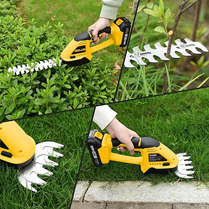 20V Cordless Grass Shear & Shrubbery Trimmer 2-in-1 Handheld Hedge Trimmer with 2.0Ah Battery and Fast Charger, Small Electric Bush Trimmer for Garden, Yard, Lawn Maintenance