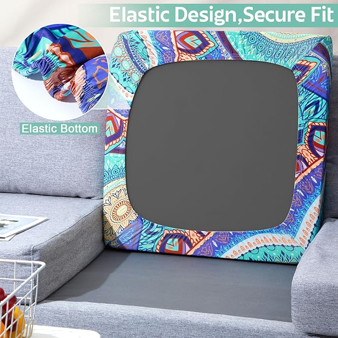 pickyNproud 8Pcs Patio Cushion Covers Stretch Outdoor Couch Cushions Slipcovers Replacement Washable Furniture Protector with Elastic Bottom Sofa Chair Seat Cover, Tangerine Mandala