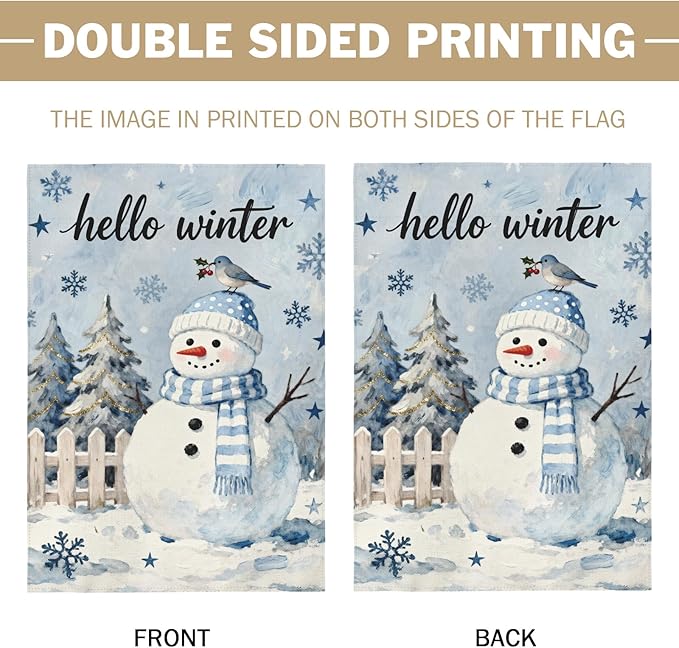 Winter Snowman House Flag 28x40 Inch Christmas Tree Snowflake Cardinal Hello Holiday Decorative Garden Flags for Outside Double Sided Seasonal Outdoor Home Farmhouse Decoration Yard Porch Decor