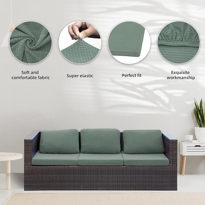 BIETYONE 8Pcs Stretch Patio Cushion Covers,Outdoor Couch Covers Replacement,Outdoor Couch & Sofa Slipcovers,for Patio Furniture Cushion Covers,Washable Reusable Furniture Protector (Cyan,Cover Only)